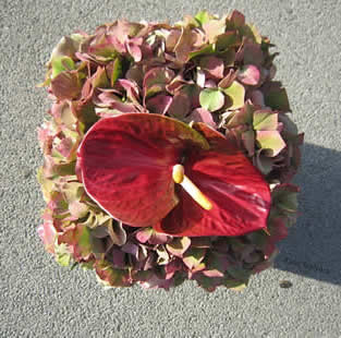 Hydrangea in combinatie met rozen en Anthurium