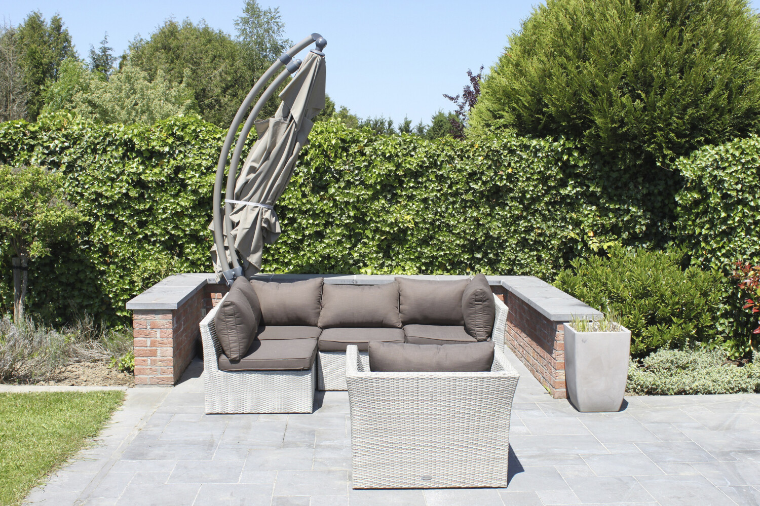 Easy Sun parasol XL375 Olefin met voet taupe - Easy Sun online shop - 0 - 1 - 2 - 3