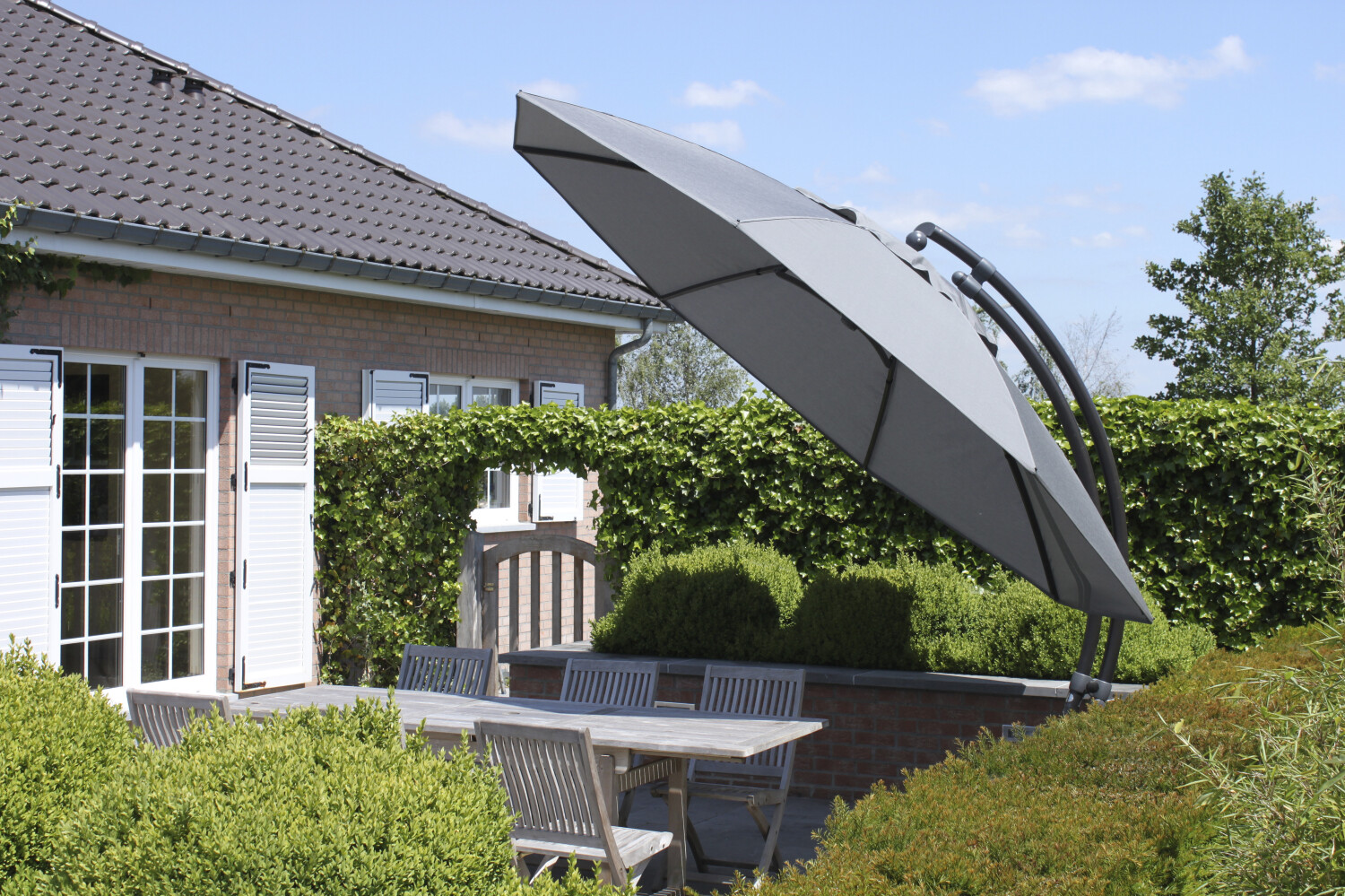 Easy Sun parasol XL375 Olefin met voet titanium - easy sun online shop - 0 - 1 - 2