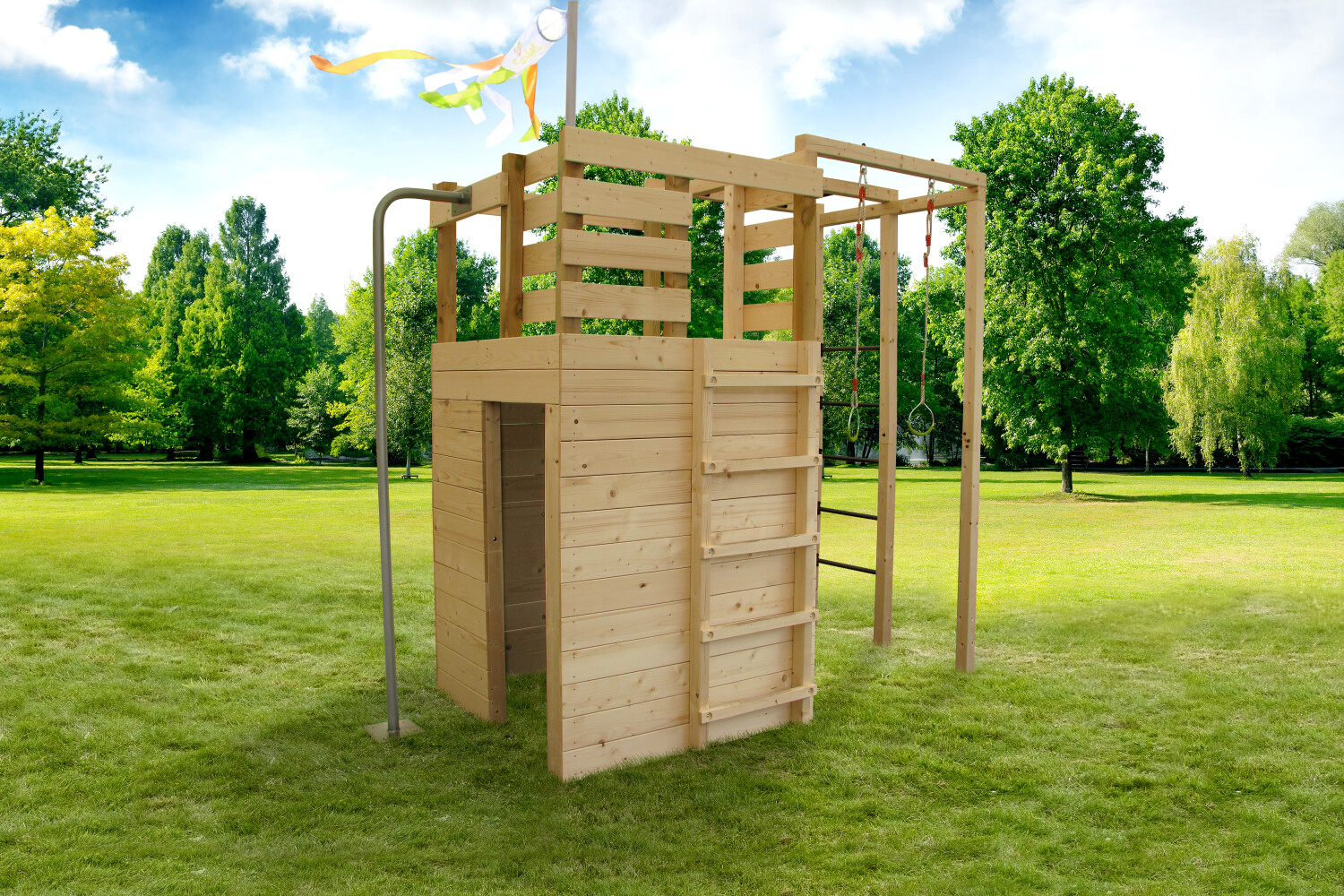 Houten speelhuis Cross Fit - Uitgebreid aanbod speeltoestellen - 0