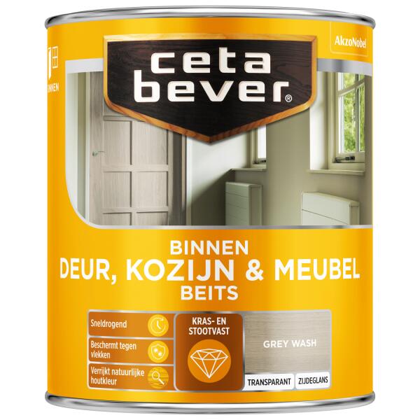  - Cetabever Binnenbeits Deur, Kozijn & Meubel transparant zijdeglans, grey wash - 750 ml