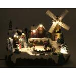 Verlicht kerstdorp met molen - 37 x 25 x 30,5 cm